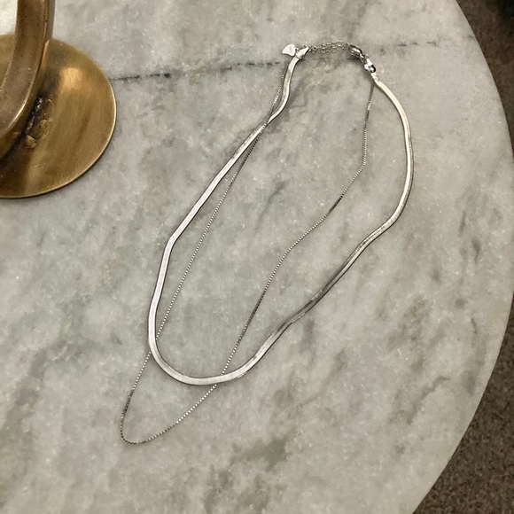 Sterling Silver Layered Snake Herringbone Necklace - Picture 2 of 6